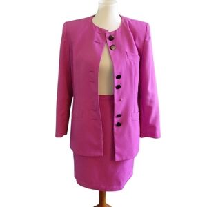 Sasson Vintage Berry Pink Skirt Suit Midi Skirt And Blazer Size 8/9